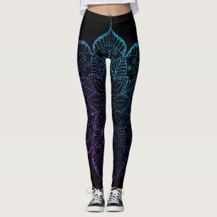 Paarse en Blauwgroen Ombre Faux Glitter Mandala ov Leggings