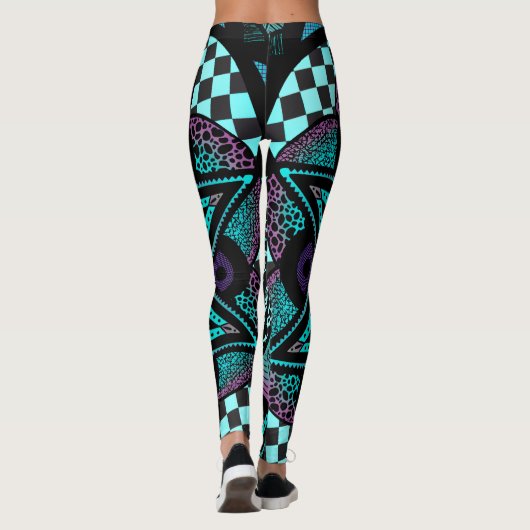 Paarse en Blauwgroen Ombré Mandala Flower Yoga Leg Leggings (Achterkant)