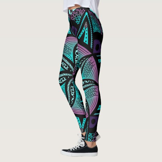 Paarse en Blauwgroen Ombré Mandala Flower Yoga Leg Leggings (Links)