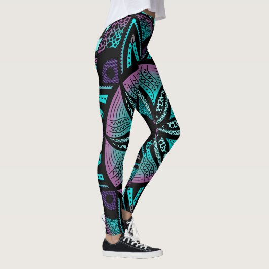 Paarse en Blauwgroen Ombré Mandala Flower Yoga Leg Leggings (Rechts)