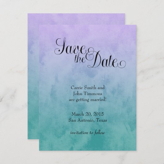 Paarse en Blauwgroen Ombre sparen de Datum Kaart (Voorkant / Achterkant)