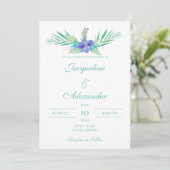 Paarse en Blauwgroen Orchidee Weddenschap Kaart (Staand voorkant)