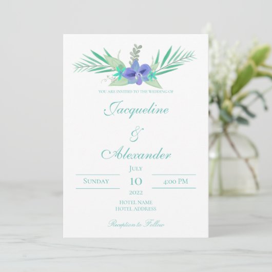 Paarse en Blauwgroen Orchidee Weddenschap Kaart (Staand voorkant)