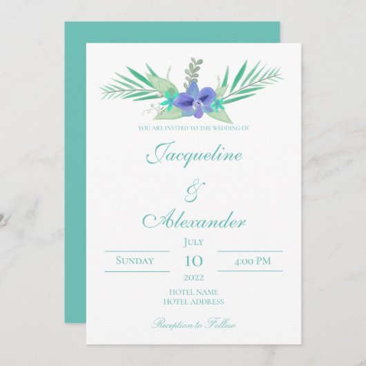 Paarse en Blauwgroen Orchidee Weddenschap Kaart (Voorkant / Achterkant)