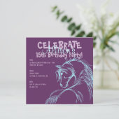 Paarse en Blauwgroen paardenschets Birthday Invite Kaart (Staand voorkant)