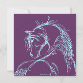 Paarse en Blauwgroen paardenschets Birthday Invite Kaart (Achterkant)