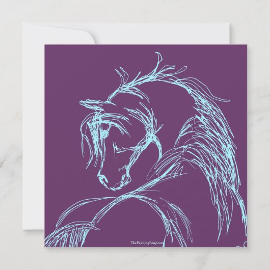 Paarse en Blauwgroen paardenschets Birthday Invite Kaart (Achterkant)