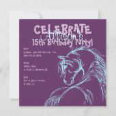 Paarse en Blauwgroen paardenschets Birthday Invite Kaart (Voorkant)