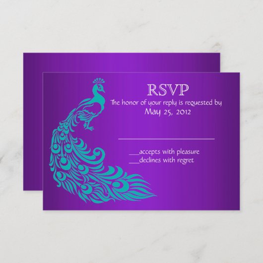 Paarse en Blauwgroen Peacock RSVP-uitnodigingen RSVP Kaartje (Voorkant / Achterkant)