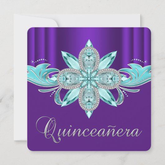 Paarse en Blauwgroen Quinceanera Kaart (Voorkant)