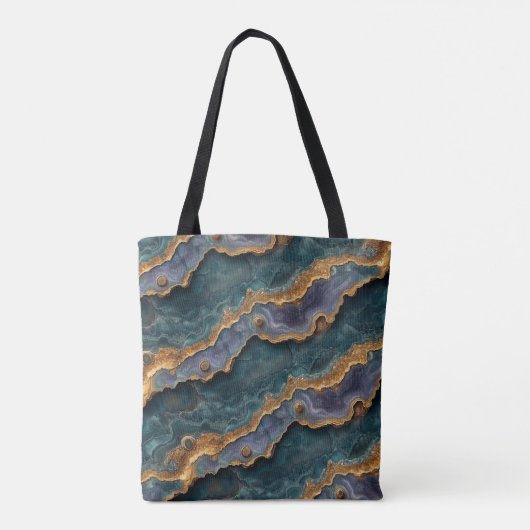 Paarse en Blauwgroen Rock Interieurpatroon Tote Bag (Achterkant)