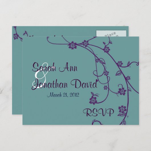 Paarse en Blauwgroen RSVP bruiloft Briefkaart (Voorkant / Achterkant)