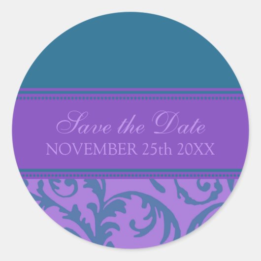 Paarse en Blauwgroen Save the Date Envelope Seal Ronde Sticker (Voorkant)