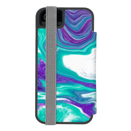 Paarse en Blauwgroen schildkunst Incipio iPhone Portemonnee Hoesje (Agenda Achterkant)