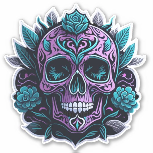 Paarse en Blauwgroen Sticker (Voorkant)