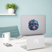 Paarse en Blauwgroen Sticker (Laptop op bureau)