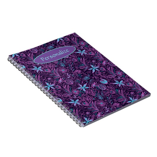 Paarse en Blauwgroen Tropische Flowers Summer pers Notitieboek (Rechterzijde)