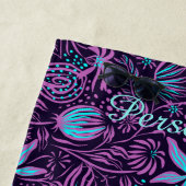 Paarse en Blauwgroen Tropische Flowers Summer pers Strandlaken (In situ)