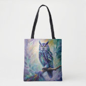 Paarse en Blauwgroen Uil Fantasy Tote Bag (Voorkant)