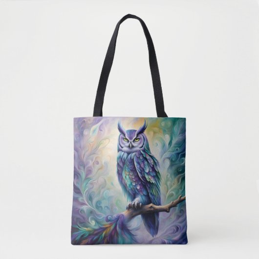 Paarse en Blauwgroen Uil Fantasy Tote Bag (Voorkant)