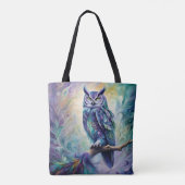 Paarse en Blauwgroen Uil Fantasy Tote Bag (Achterkant)