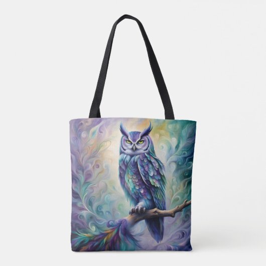 Paarse en Blauwgroen Uil Fantasy Tote Bag (Achterkant)