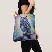 Paarse en Blauwgroen Uil Fantasy Tote Bag (Dichtbij)