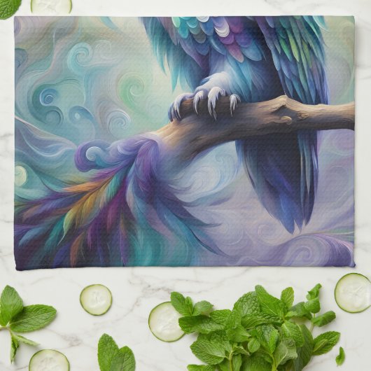 Paarse en Blauwgroen uil Theedoek (Gevouwen)