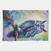 Paarse en Blauwgroen uil Theedoek (Horizontaal)