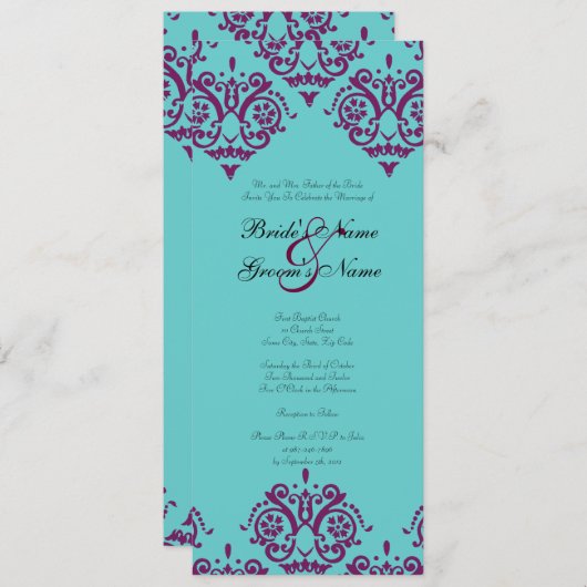 Paarse en Blauwgroen uitnodiging tot weddenschappe (Voorkant / Achterkant)