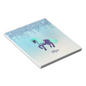 Paarse en Blauwgroen Unicorn met Faux Driving Glit Notitieblok (Schuin)