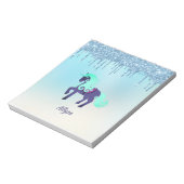 Paarse en Blauwgroen Unicorn met Faux Driving Glit Notitieblok (Linkerzijde)