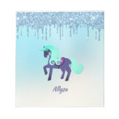 Paarse en Blauwgroen Unicorn met Faux Driving Glit Notitieblok (Voorkant)