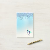 Paarse en Blauwgroen Unicorn met Faux Driving Glit Post-it® Notes (Op bureau)