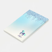 Paarse en Blauwgroen Unicorn met Faux Driving Glit Post-it® Notes (Schuin)