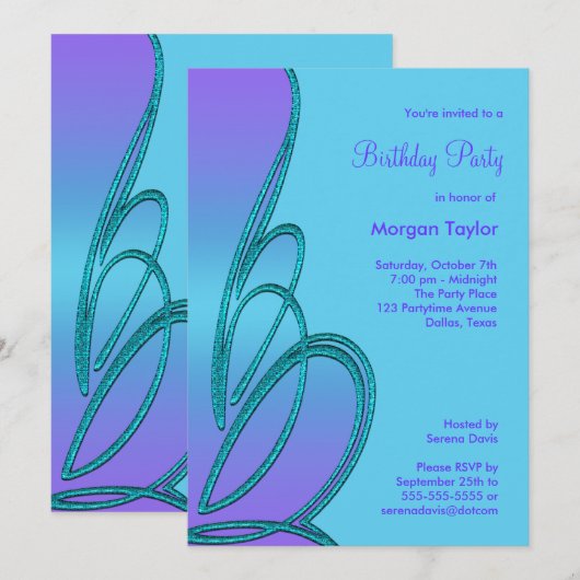 Paarse en Blauwgroen verjaardagsfeestje Kaart (Voorkant / Achterkant)