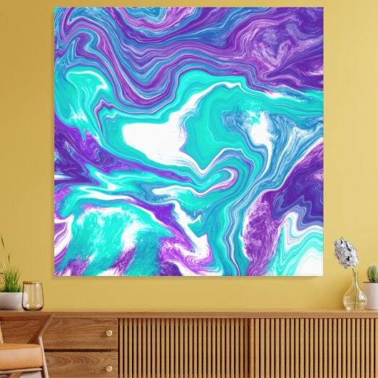 Paarse en Blauwgroen Vloeibare Kunstmarmer Canvas Afdruk (Insitu (Woonkamer))