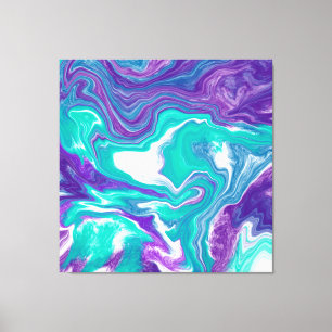 Paarse en Blauwgroen Vloeibare Kunstmarmer Canvas Afdruk