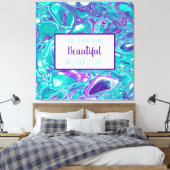 Paarse en Blauwgroen Vloeibare Kunstmarmer zoals C Canvas Afdruk (Insitu (Slaapkamer))