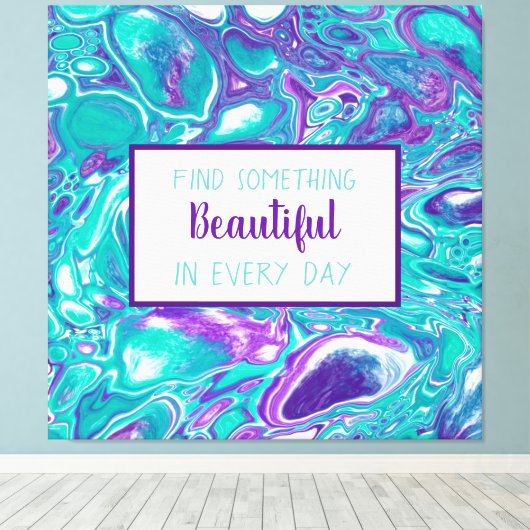 Paarse en Blauwgroen Vloeibare Kunstmarmer zoals C Canvas Afdruk (Insitu (Houten vloer))