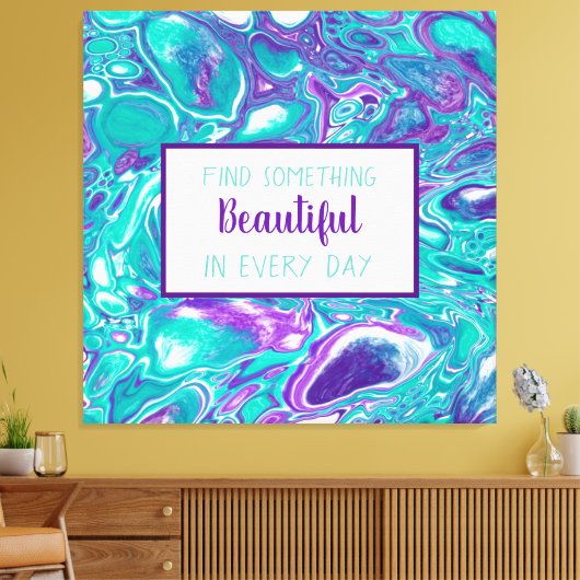 Paarse en Blauwgroen Vloeibare Kunstmarmer zoals C Canvas Afdruk (Insitu (Woonkamer))