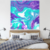 Paarse en Blauwgroen Vloeibare Kunstmarmer zoals C Canvas Afdruk (Insitu (Slaapkamer))