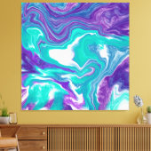 Paarse en Blauwgroen Vloeibare Kunstmarmer zoals C Canvas Afdruk (Insitu (Woonkamer))