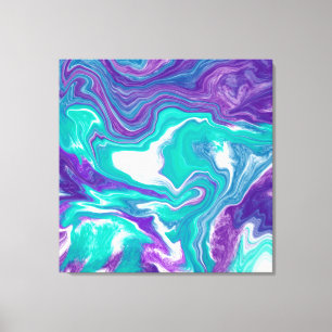 Paarse en Blauwgroen Vloeibare Kunstmarmer zoals C Canvas Afdruk