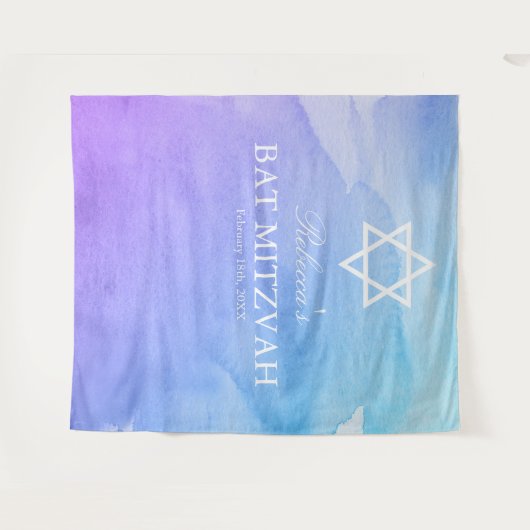 Paarse en Blauwgroen Waterverf Bat Mitzvah Achterg Wandkleed (Voorkant (horizontaal))
