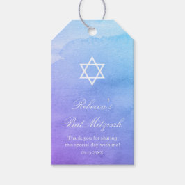 Paarse en Blauwgroen Waterverf Bat Mitzvah Cadeaulabel