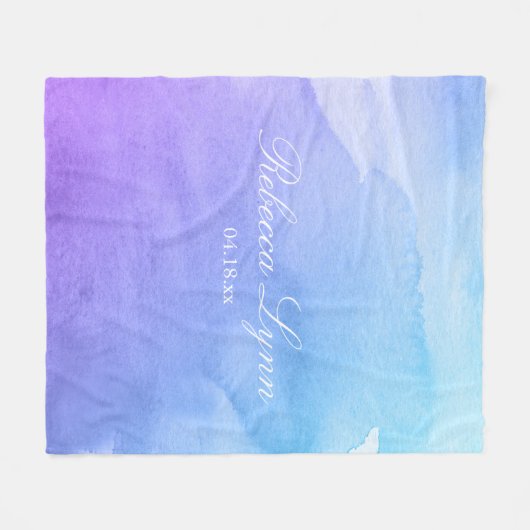 Paarse en Blauwgroen Waterverf Bat Mitzvah Fleece Deken (Voorkant (Horizontaal))