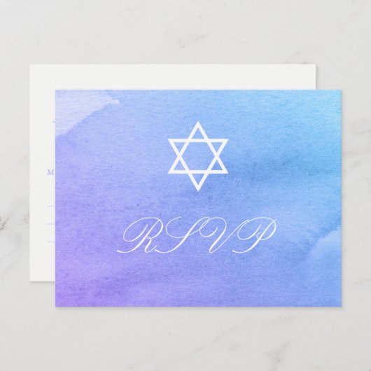 Paarse en Blauwgroen Waterverf Bat Mitzvah RSVP Uitnodiging Briefkaart (Voorkant / Achterkant)