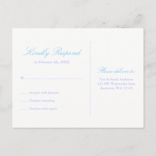 Paarse en Blauwgroen Waterverf Bat Mitzvah RSVP Uitnodiging Briefkaart (Achterkant)