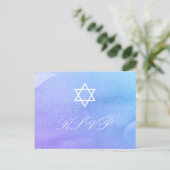 Paarse en Blauwgroen Waterverf Bat Mitzvah RSVP Uitnodiging Briefkaart (Staand voorkant)